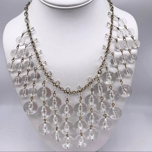 J. Crew Clear Beaded Bib Necklace - Picture 1 of 2